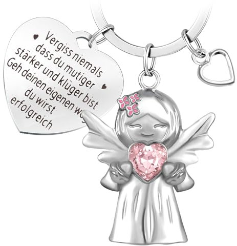 YnewL Llavero de ángel de la guarda con piedras preciosas y flores de color lila, regalo motivador, regalo para novia, madre, hermanas, colegas, etc. (rosa), Rosa., kompakt