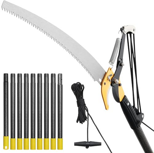 Pole Saws for Tree Trimming 377 CM, Manual Tree Trimmer Long Handle Pruner, Tree Pruner with Extendable Pole, Trimmer Pole Saw Tree Pruner with Sharp Steel Blade for High Branches Trimming