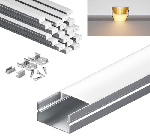KOSOOM LED Profil 2 m x 20 Stück, U-Form LED Unterputzprofil mit undurchsichtiger Abdeckung, Maße 17,4 x 7mm, Kompatibel mit LED Streifen kleiner als 12 mm