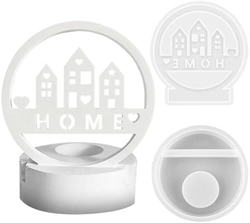 Silikonformen Gießformen Häuser,Silikonform Häuser Kerzenhalter, Gießformen Silikon Haus mit Runden Kerzenständer,Herz Silikonform Häuser,Silikon Gießform, für Sojawachs Kerzen,Seife,Gips,Handwerk