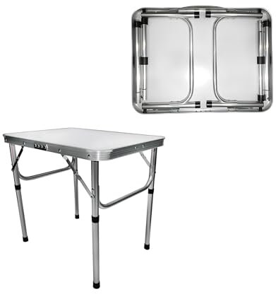 Tking Klappbarer Tisch Gartentisch Höhenverstellbarer Multifunktionstisch Mehrzwecktisch Campingtisch Klapptisch für Festivalls Märkte Campen Outdoor Weisse (60T x 45B x 26/56H cm)