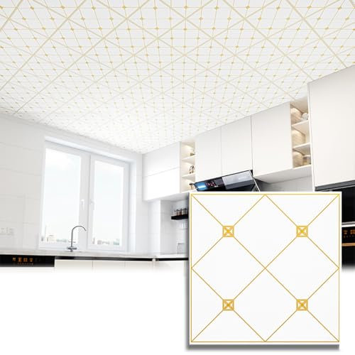Pannelli per controsoffitti, modanature, controsoffitti, Bianchi con Oro, Carta da Parati in PVC per controsoffitti, autoadesivi, Impermeabili, per Doccia, Pannelli Decorativi per controsoff