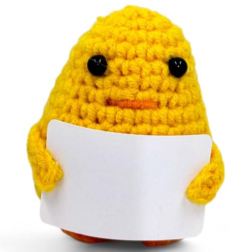 MIJOMA Glücksbringer Positive Friends – handgefertigte Häkelfiguren mit motivierenden Botschaften, ideal als Mitbringsel Wegbegleiter Mutmacher (Ente - Blanko)