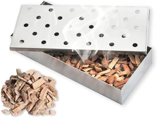 Räucherbox Edelstahl, Stabile Räucherbox, Bbq-Räucherbox, Top Meat BBQ Smoker Box für Holzspäne, Smokerbox aus Edelstahl zum Grillen, Gas-Grillzubehör oder Holzkohlegrill, Silber