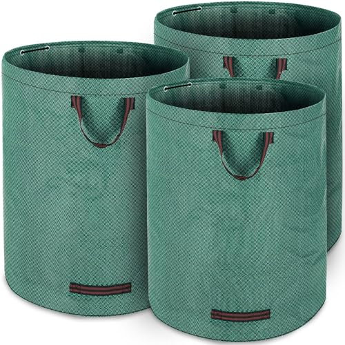 GARDEBRUK® Gartenabfallsack 3x280 Liter 50 kg Belastbarkeit doppelte Nähte 3 stabile Griffe robust abwaschbar Garten Rasensack Gartentasche Laubsack