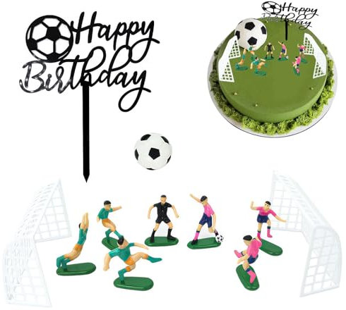 Fussball Deko Torte Figuren 9 Stück mit Geburtstag Cake Topper, Tortendeko Fussball Figuren Tortenaufleger Happy Birthday Tortendeko für Kinder Junge Fußballfan Geburtstag Fußball Thema Party