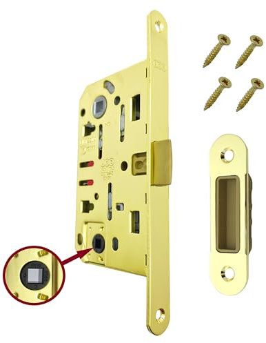 Serratura AGB Mediana Evolution con solo Scrocco Centrale per Porta Interna. (Ottone Lucido WC)