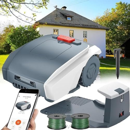Robot Tondeuse à Gazon pour 1/4 d'acre avec câble périphérique GPS Robot Tondeuse à Gazon Automatique Chemins parallèles Tonte 25% Pente Hauteur de Coupe 20-55mm Contrôle Bluetooth Gris