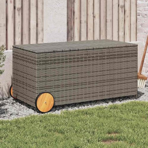 SKM Gartentruhe mit Rollen Grau 190L Poly Rattan,Möbel, Gartenmöbel, Gartenboxen,Grau,8.8KG,365326