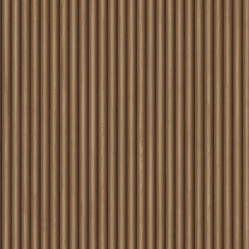 SOPHIE LAURENCE Brown Wood Panel Wallpaper Ribbed 3D Realistic Effect Feature Wall Bedroom Study