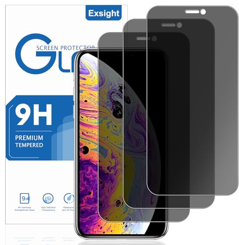 Exsight 3-Pack Privacy Screen Protector for iPhone XS Max / 11 Pro Max 6.5, 9H+ Hardness Anti-Spy Tempered Glass Film, Fingerprint Unlock Compatible, Impact-Protection, Anti-Scratch, Case Friendly