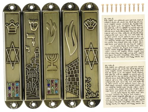 JUMPLAWN Jüdische Symbole Mesusa 5 Stück aus Metall, Vintage | Jüdische Geschenke, Israelische Schrift Mesusa, zum Hängen für Bürodeko und Meditation