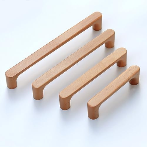 KOVNISE 6 128MM Schrankgriffe aus Massivholz Buche Holzgriffe für Schränke | Originelle Holzfarbe Schlichter Grips Moderner Stil für Schrank Tür Schublade Kommode Bücherschrank Umkleidebtisch Griffe