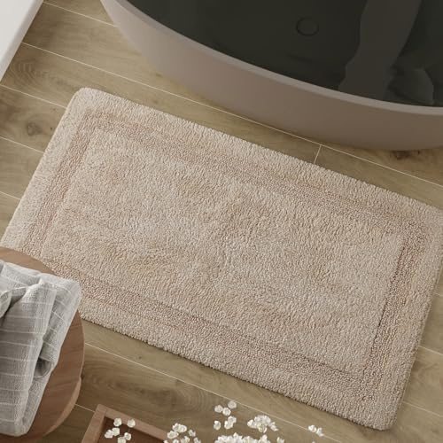 Wecon Home Badteppich Knut, 55 x 65 cm, beige | weicher, getufteter Baumwollteppich mit Bordüre, Rutschhemmend & waschbar