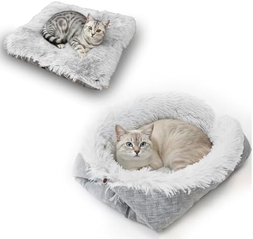 Lit pour Chat Chien 2 en 1 Coussin Moelleux pour Chien, Panier pour Chat Lavable, 60 x 50cm Dog Bed, Tapis pour Animaux Domestiques pour Cat, Puppy, Petits Animaux Domestiques (Gris, Version Légère)