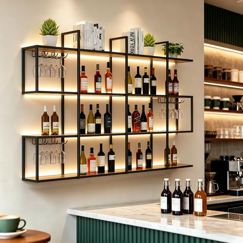 YDEHUEAD Weinregal Wand, 4 Ebenen Metallbar Weinpareite Display Rack, Modernes Schwebendes Weinregal Regal für die Dekoration von Restaurants und Bars zu Hause (100cm)