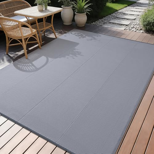 smiry Einfarbig rutschfest Outdoor Teppich Wetterfest - 180x270 cm, Grau | Faltbar Leicht Outdoorteppich aus Polypropylen, Wendbar Waschbar Groß Vorzeltteppich für Terrasse, Garten, Balkon