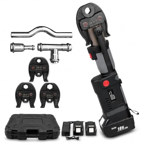 3-Second Hydraulic Pipe Crimper - Cordless Battery-Powered Press Tool with 3 Jaws 2 Batteries | Portable Plumbing Kit