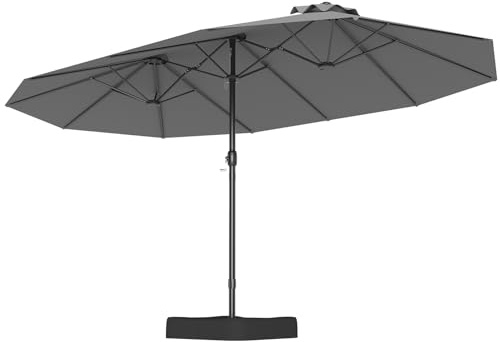 FANTASK Parasol double rectangulaire avec support et manivelle, UPF 50+, grand, taille XXL, pour jardin, terrasse et piscine, 443 x 263 cm, anthracite