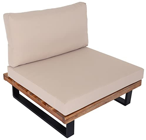 PROREGAL Lounge-Sessel Garten-Sessel Holz Alu Hellbraun Polster Beige