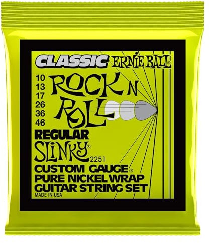 Ernie Ball Regular Slinky Classic Rock n Roll - Cuerdas para guitarra eléctrica, envoltura de níquel puro, calibre 10-46