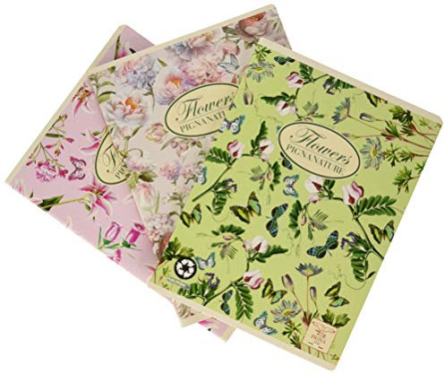 Pigna, A5 Natur Blumen Notizbuch, geheftet, 0Q innen, 5 mm im Quadrat mit Rand, 80 g, Recyclingpapier, sortierte Einbände, 10