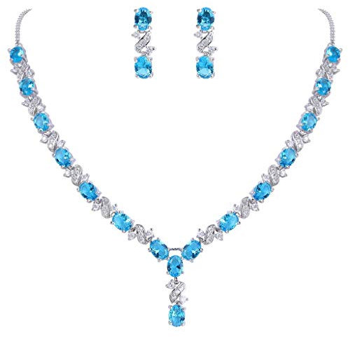 Clearine Damen Elegant Delicate Cubic Zirconia Unendlichkeit Y-Form Halskette Dangle Ohrringe Set Aquamarinblau