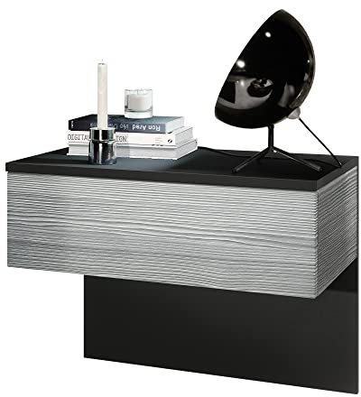 Vladon Nachttisch Sleep, Made in Germany, Nachttischschrank mit Schublade zur Wandmontage, Schwarz matt/Avola-Anthrazit (60 x 46 x 35 cm)