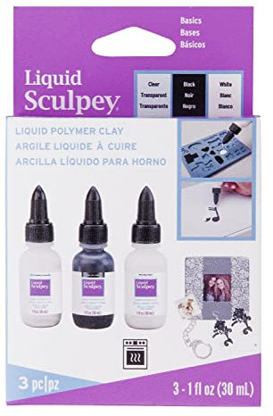 Polyform Sculpey Liquid Basics-Paquete de 3 Unidades, Transparente, Negro, Blanco, 3