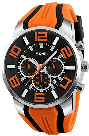 FeiWen Fashion Casual Herren Analog Quarz Uhren Edelstahl Wählscheiben mit Kautschuk Band Armbanduhren Stoppuhr Kalender Sportuhr