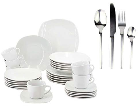 Retsch Arzberg + Hi 2in1 Set - 30-teiliges Kombi-Geschirrset Fino + 24-teiliges Besteckset Edelstahl