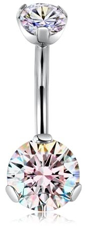 hengkaixuan 14G Bauchnabelring Titan Bauchschmuck 10mm Nabelring Innengewinde Bauchnabelpiercing Silberschmuck mit AB CZ