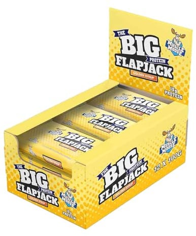 Muscle Moose The Big High Protein Flapjack, Golden Syrup, 12 x 100 g | High Protein, Indulgent Flavours, Filling Snack, Soft Baked Chewy Texture, Made With Real Oats