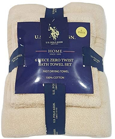 U.S. Polo Assn. Premium 6-Piece Zero-Twist Towel Set - 2 Bath Towels, 2 Hand Towels and 2 Face Towels - Highly Absorbent, Fast Drying and Super Soft Hotel Quality 100% Cotton Set