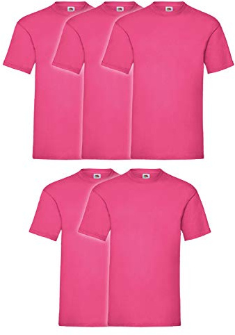 Fruit of the Loom, Valueweight, Camiseta de manga corta para hombre, paquete de 5 unidades, Fucsia, XL