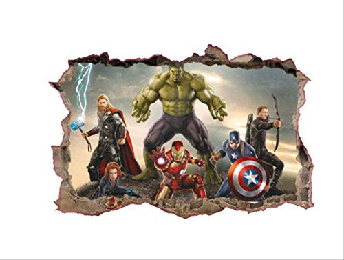 Wandaufkleber, Die Avengers Anime Gebrochene Wandtattoos Superhelden Iron Man Hulk 3D Vinyl Aufkleber Kinder Schlafzimmer Dekoration Marvel Poster 70X50Cm