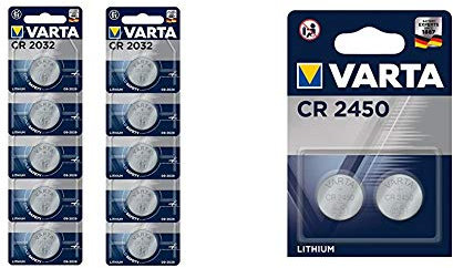 VARTA CR2032 Lithium Knopfzellen 3V Batterie in Original Blisterverpackung, 10er Pack & 2966 Knopfzelle Lithium, 6540 CR 2450, 2er Blister