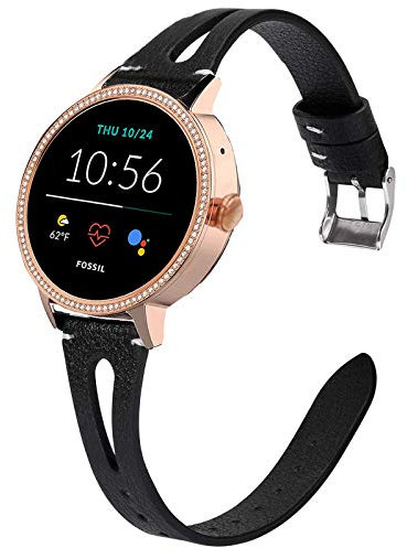 LvBu Armband Kompatibel mit Fossil Damen GEN 5E, Quick Release Leder Classic Ersatz Uhrenarmband für Fossil Damen GEN 5E Smartwatch (schwarz)
