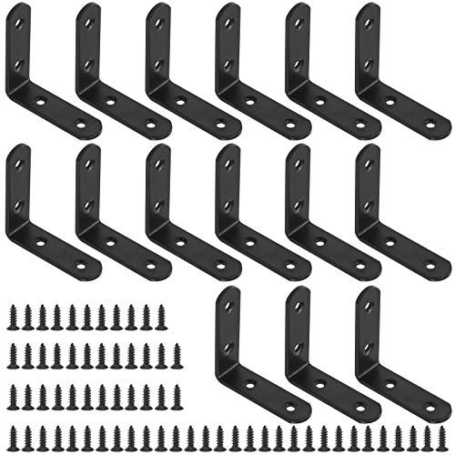 Glarks 15 Sets 65mm Black L Bracket Right Angle Corner Brace Joint Fastener for Wood Chair Bookshelf Board Window Furniture Cabinet (65x65x3mm)