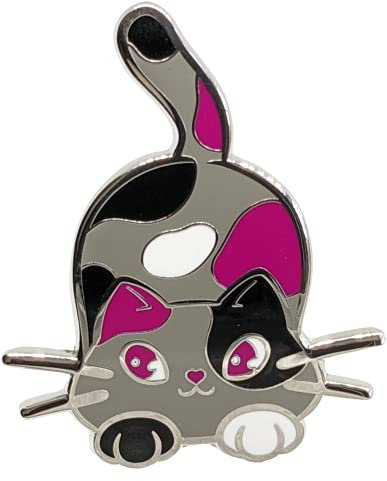 Hokum and Snark Chibi Neko Subtle Pride Broche en émail en forme de chat calicot asexuel LGBT + drapeau