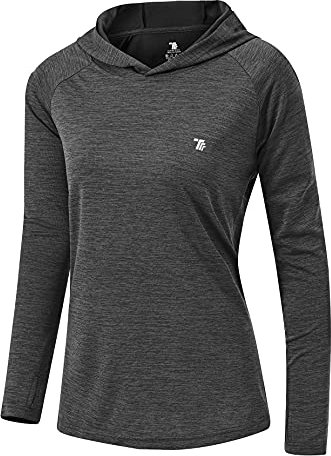 YSENTO Damen Laufshirt Langarm Sportshirt UPF 50+ Schnelltrocknend UV Schutz Hoodie Pullover Wandershirt mit Daumenlöcher(Dunkelgrau,M)