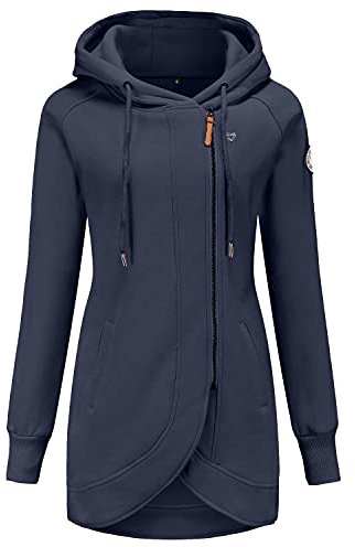 ELFIN Women's Long Sleeve Zipper Hoodies Sweatshirt Jumper Jacket Coat Outwear Pullover Hoody Blue
