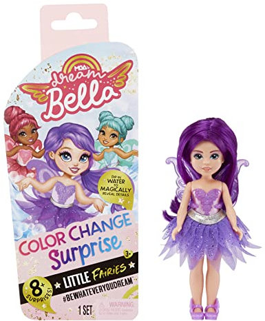 Dream Ella MGA's Dream Bella Farbwechsel Surprise Little Fairies-Aubrey-Kleine Modepuppe mit Flügeln, Accessoires und lila Haaren-14 cm-Zum Sammeln-Tolles Geschenk für Kinder ab 3 Jahren 578758