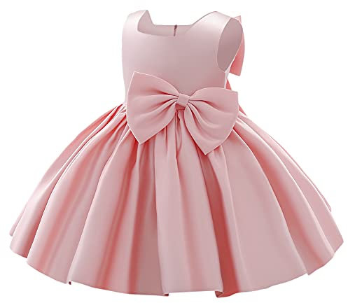 Vestido de fiesta formal con tutú y lazo para niñas pequeñas, vestido de fiesta de cumpleaños, boda, bautizo, bautizo, rosa claro, 5-6 Años