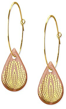 lille mus Creolen mit Porzellan-Anhänger in Tropfenform PFAU - Altrosa/Gold Porzellanschmuck