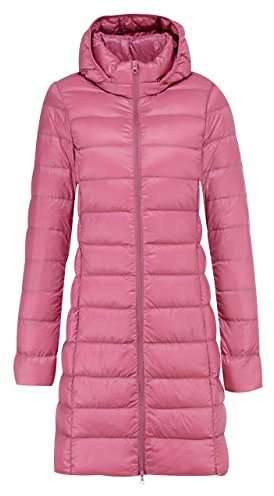 Doudoune Longue Legere Femme Veste Doudoune Légère Femme Long Capuche Fine Hiver Puffer Jacket Veste Matelassée Blouson Matelassé Femme Grande Taille Parka Doudoune Duvet Plume Femme Oversize Rose XL