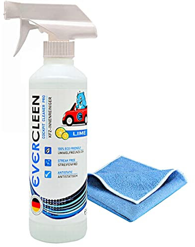 EVERCLEEN® 500ml Auto Innenraumreiniger Set - Cockpit Reiniger mit Mikrofasertuch - Porentiefe Sauberkeit für Kunststoff, Polster und Leder - Auto Innenraum, Cockpitpflege, Innenraumreiniger