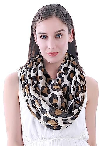 Damen Schlauchschal mit Leopardenmuster, leicht, Weiß, Schwarz, Braun, One size