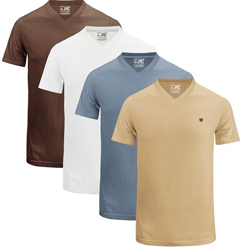 JRC Just Royal Clothing Pack of 4 Mens Short Sleeve V-Neck T-Shirts, Casual Vee Neck Tops (Sheep Skin, Stone Blue, White, Cocoa Brown, 3XL)