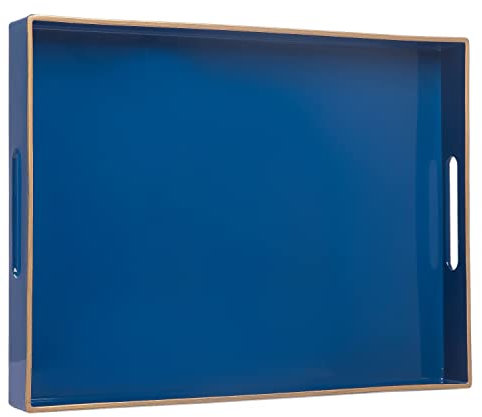 MAONAME Königsblaues Serviertablett mit Griffen, rechteckiges dekoratives Tablett, modernes Couchtisch-Tablett, Ottoman-Tablett aus Kunststoff, für Badezimmer, Dekor, 39,9 x 30 x 4 cm